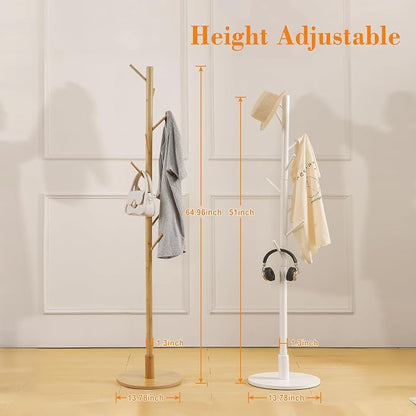 VECELO Coat Rack Freestanding, Entryway Hanger Stand, Umbrella Holder, Hall Tree With Hooks, Floor Standing Tree Stand,Light Wood
