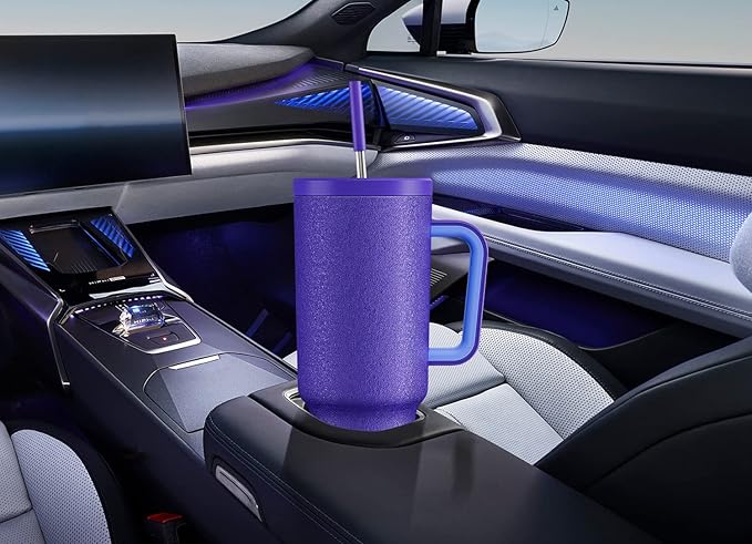 Meoky 40oz Tumbler with Handle, Leak-proof Lid and Straw, Insulated Coffee Mug Stainless Steel Travel Mug, Keeps Cold for 34 Hours or Hot for 10 Hours (Offshore)