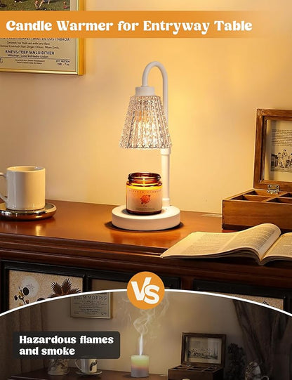 White Crystal Candle Warmer Lamp with Timer, Dimmable Candle Warmer for Jar Candles, Height Adjustable Wax Melts Warmer, Birthday Gifts for Women Mom, House Warming Gifts New Home Decor