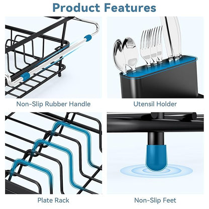 Over the Sink Dish Drying Rack,In Sink Dish Drying Racks,Expandable Dish Rack Over Sink Counter,Adjustable Dish Drainer for Inside Sink with Utensil Holder, Stainless Steel Dish Strainer XLarge Size