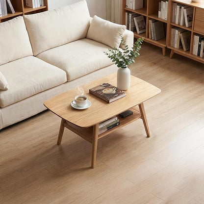 Solid Wood Coffee Table - Modern Wooden Center Coffee Table with Storage Shelf for Living Room,Apartment and Office