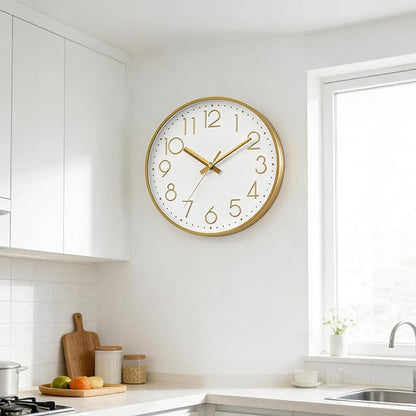 DAXSMY Wall Clock - 8 Inch Silent Non-Ticking Modern 3D Wall Clocks Battery Operated - Decorative Clock for Kitchen, Home Office, Bathroom, Bedroom(Gold)