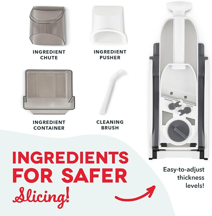 Dash Safe Slice® Mandoline - Compact, Foldable Food Slicer - Slice, Dice, Julienne & More - Perfect for Quick Food Prep - Recipe Guide Included - Cool Grey
