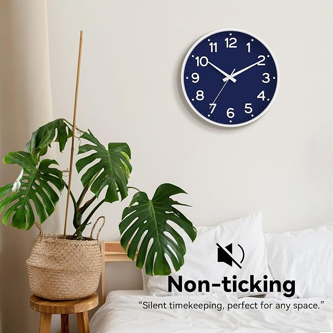 Roymnie Wall Clock, Silent Wall Clocks Battery Operated 8 Inch-Modern Non Ticking Analog Clock Decorative for Kitchen Office Bathroom Bedroom(Navy Blue)
