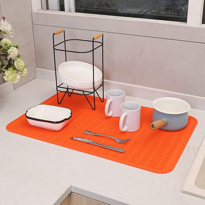 Silicone Dish Drying Mat for Multiple Usage,Easy clean,Eco-friendly,Heat-resistant Silicone Mat for Kitchen Counter or Sink,Refrigerator or Drawer Liner Orange 3XL 28 inches x 18 inches