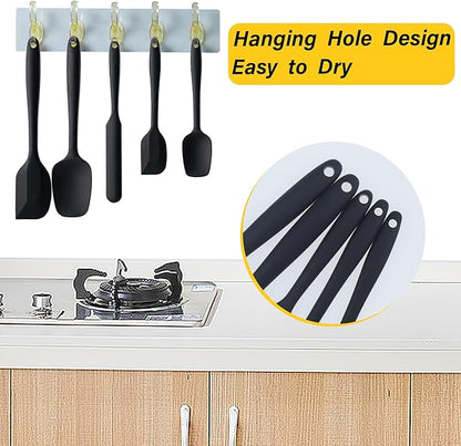 Silicone Spatula Set, 5 Piece Food Grade Rubber Spatulas for Baking, Cooking, and Mixing High Heat Resistant Non Stick Dishwasher Safe BPA-Free (Navy Blue)