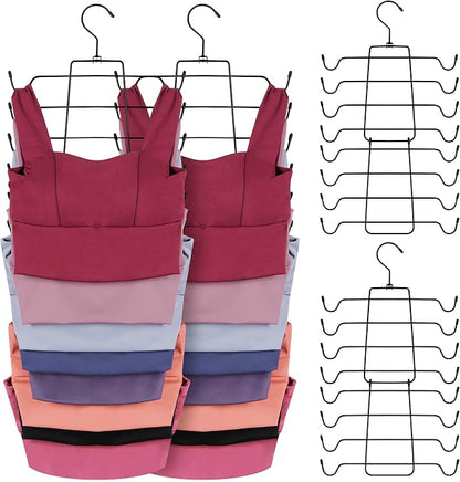 ZEDODIER 6 Pack Tank Top Hanger Space Saving, Bra Hangers for Closet Organizer, Hanging Bra Organizer Tank Tops Holder with 48 Hooks, Metal Closet Organizers and Storage Small Space Solutions, Black