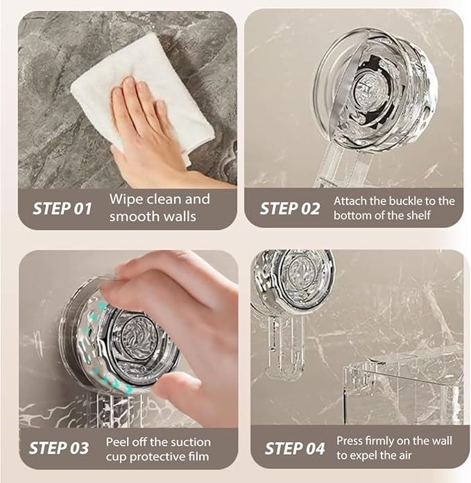 No-Drill Suction Cup Shower Caddy, Large Capacity Bathroom Storage Organizer with Shelf, Strong Hold Wall Mounted Box for Shower Accessories (Silver) (silver)
