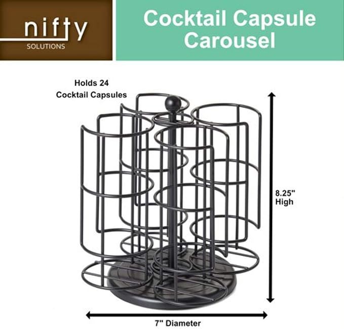 Nifty Solutions Compatible with Bartesian Cocktail Holds up to 24 Capsule Pods, Spins 360-Degrees, Medium (Pack of 1), Black, (5620)
