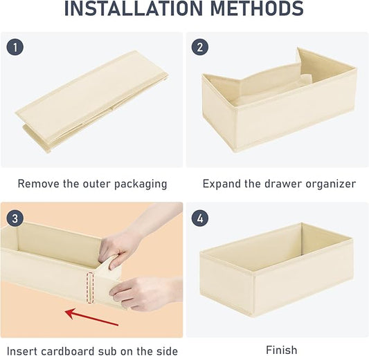 DIMJ Drawer Organizer Clothes - Underwear Organizer Small Sock Organizer Closet Organizers and Storage Box Dresser Drawer Dividers for Baby Clothes,Bra,Socks, Belt, Tie, Set of 6,Beige
