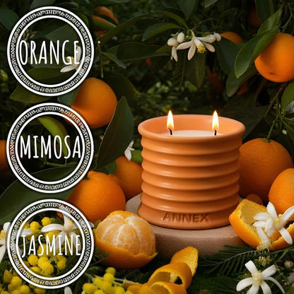 Annex Orange & Mimosa Luxury Scented Candle - Handmade Ceramic Jar - 50hr Clean Burn, Non-Toxic Soy Wax - Aesthetic Home Decor Winter Gift for Women & Men - Energizing Citrus