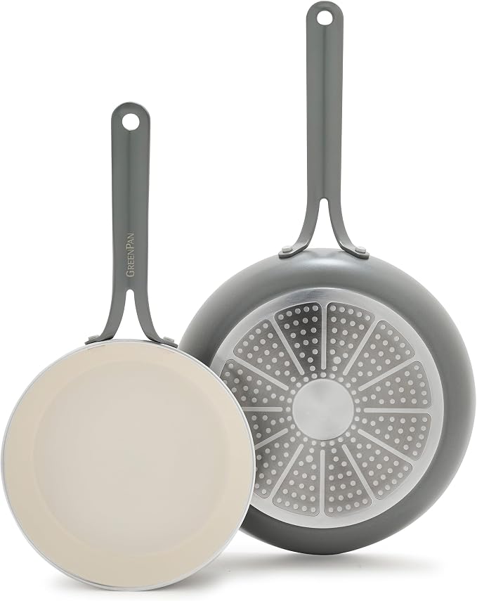 GreenPan Nova 2-Piece Nonstick Frying Pan Set, 8” & 10” Skillets, PFAS-Free Ceramic Cookware, Durable Fast Heating, Induction Ready, Omelet & Eggs, Oven Safe to 600F, Dishwasher Safe, Slate Gray