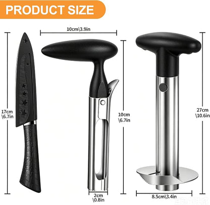 Pineapple Corer and Slicer, Stainless Steel Pineapple Cutter and Corer, Upgraded Pineapple Peeler and Apple Corer Tool with Pineapple Core Remover for Corer Tool Kitchen (Black)