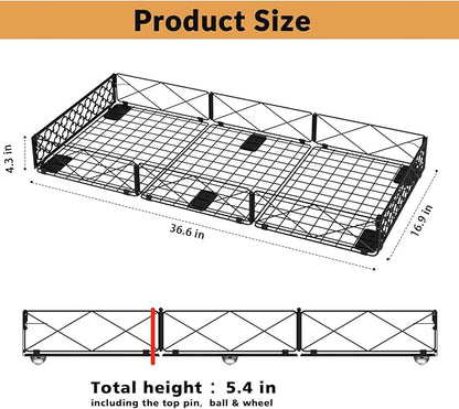 NADAMOO 5.4 in Low Profile Under Bed Storage, 36.6" Ultra Long Metal Underbed Organizer with 6 Smooth Rolling Wheels, 110 lbs Heavy Duty Foldable Under Bed Container for Shoes, Clothes, Toys, 2 Packs