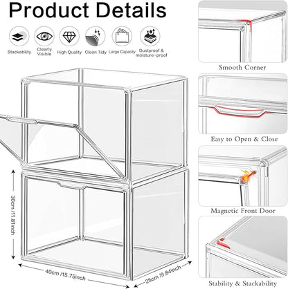 4 Packs Clear Plastic Handbag Storage Organizer for Closet, Large Acrylic Display Box forPurse and Handbag, Stackable Storage Boxes Bag Organizer with Magnetic Door for Purse Clutch Wallet Book