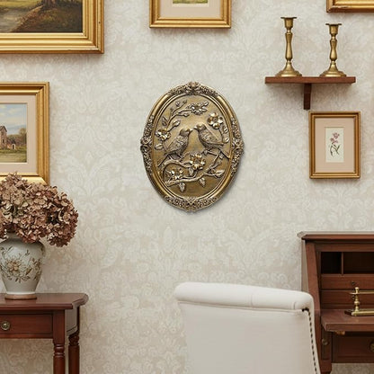 Vintage Bird Wall Sculpture,Antique Wall Decor,Retro Art Birds Sculpture,Hand Painted Wall Decoration with Embossed Couple Birds Design,Vintage Wall Decor for Living Room Bedroom Dining Room Hallway, Housewarming Gifts