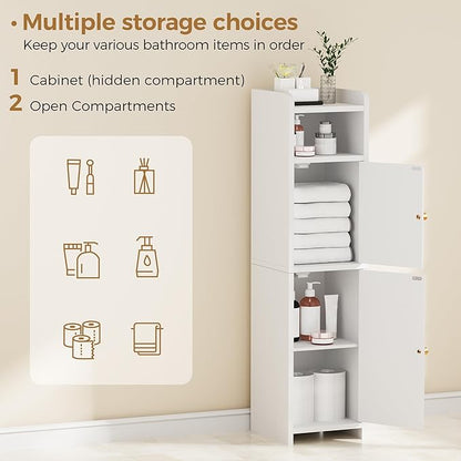 BEWISHOME Small Bathroom Cabinet, Bathroom Storage Cabinet with Adjustable Shelves & 2 Doors, Narrow Toilet Paper Cabinets, 7.9" D x 7.9" W x 31.5" H, for Small Spaces, White YYG03W