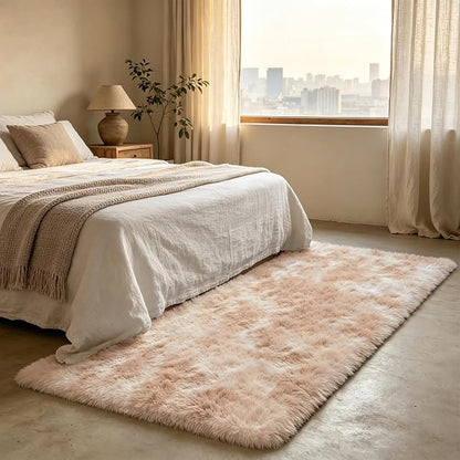 Shag Runner Rug for Bedroom Living Room 3x7 Upgrade Non-Slip Fluffy Soft Bedside Rugs,Mottling Camel Shaggy Carpet for Livingroom Dorm Home Decor Aesthetic