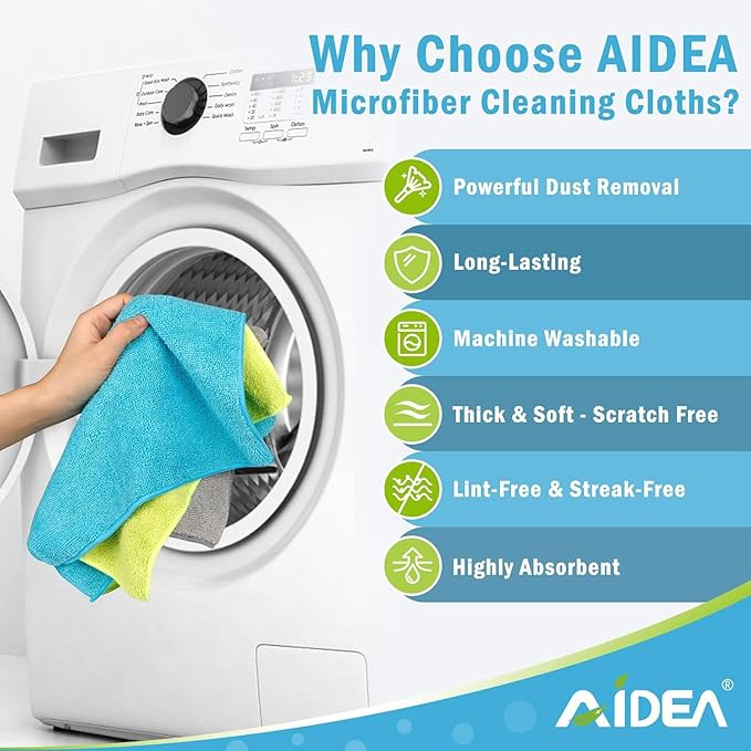 AIDEA Microfiber Cleaning Cloth-100PK, Soft Microfiber Towels for Cars, Absorbent Cleaning Rags, Lint-Free Streak-Free Wash Cloths for House, Kitchen, Window(12in.x12in.)