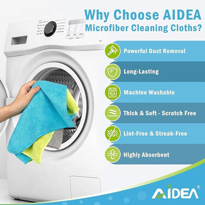 AIDEA Microfiber Cleaning Cloth-50PK, Soft Microfiber Towels for Cars, Absorbent Cleaning Rags, Lint-Free Streak-Free Wash Cloths for House, Kitchen, Window(12in.x12in)