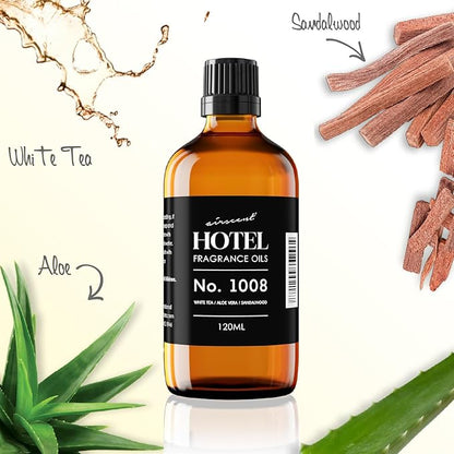 AirScent Hotel Diffuser Oil No. 1008 - White Tea Aloe Sandalwood - 120 mL | Hotel Scent Dupe - Premium Fragrance Oil for Ultrasonic and Waterless Diffusers & Crafting - 4 fl oz Dropper Bottle