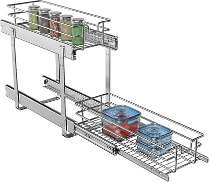JOWBOOW 2-Tier Individual Cabinet Pull Out Shelves (9" W x 22" D), Slide Out Kitchen Panty Narrow Cabinet Storage Sliding Shelves