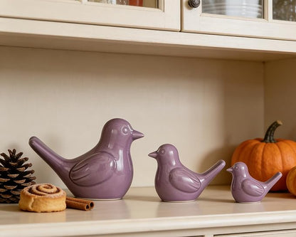 Artconal Small Purple Bird Statue Ceramic 2-Piece Set, 3¾ inch Cute Knick Knack for Home Office Shelf Desk Decor