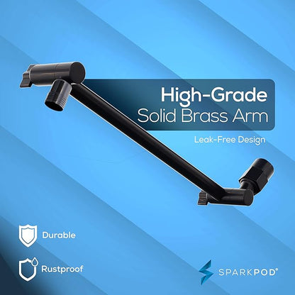SparkPod Round Rain Shower Head with Extension Arm - Height Adjustable Shower Head with High Pressure Performance - Easy 1-Minute Installation (11" Arm Extension, Vintage Oil-Rubbed Bronze)
