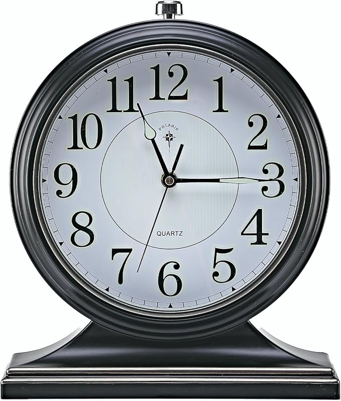 Retro Mantel Décor Desk Clock, 10-inch Vintage Table Clocks for Fireplace, Easy to Read Clocks for Living Room, Bedroom, Office, Desktop Decoration (Black)