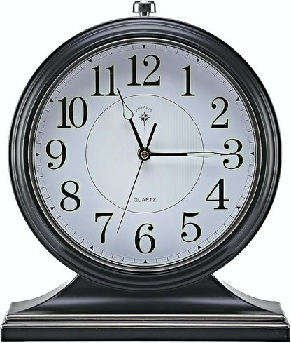 Retro Mantel Décor Desk Clock, 10-inch Vintage Table Clocks for Fireplace, Easy to Read Clocks for Living Room, Bedroom, Office, Desktop Decoration (Black)