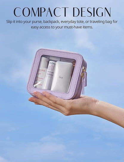 Popvibe Clear Makeup Bag Travel Cosmetic Case Transparent Toiletry Bag with Zipper, Portable Make Up Organizer Traveling Compact Car Bag for Essentials