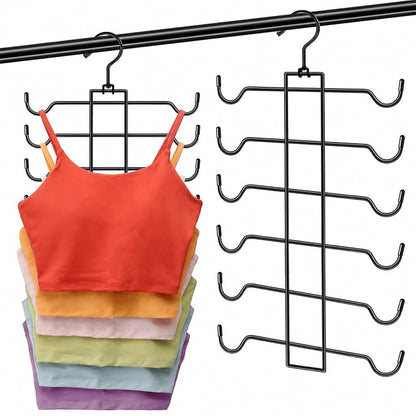 1 Pack Tank Top Hanger Space Saving, Dorm Room Essentials, Stainless Steel Closet-Organizer-and-Storage for Small Space, Non-Slip 6-Tier Hanging Sport Bras Holder