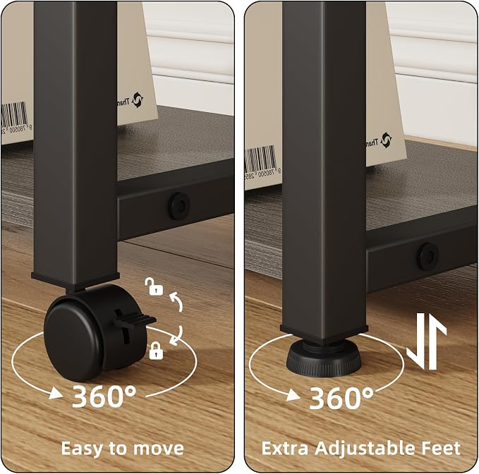 YAOHUOO 22"x15" Large Printer Stand with Drawer, 2-Tier Rolling Table Cart | Under Desk Printer Table,Storage Fabric Drawer,Fit printer/fax/3d/scanner,4 Lock Wheels or Feet,For Home Office Dorms,Gray