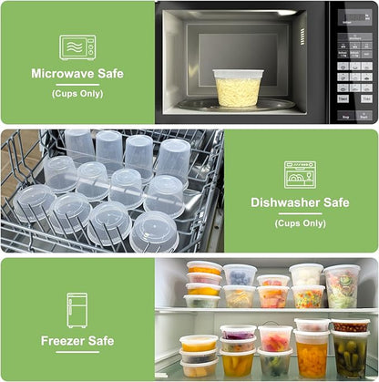 Dipoo 60 Sets (120-Piece) Deli Containers with Lids 16 oz, Leak-Proof & BPA Free Airtight Takeout Plastic Food Storage Containers for Soup, Freezer/Microwave/Dishwasher Safe