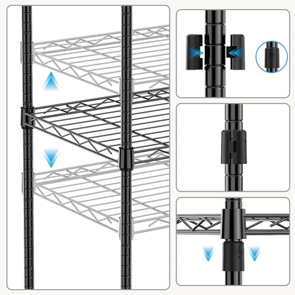 M MZG 1000 lbs 4Tier Shelf Metal Storage Shelves Wire Rack Closet Organizers with Wheel for Garage Kitchen Bathroom Laundry Black 13.7" D x 29.5" W x 47.2" H