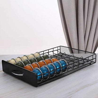 HiveNets Nespresso Vertuoline Capsule Storage Drawer Vertuo Coffee Holder Metal Multiple Flavors Pods Organizer 40 Pcs Capacity