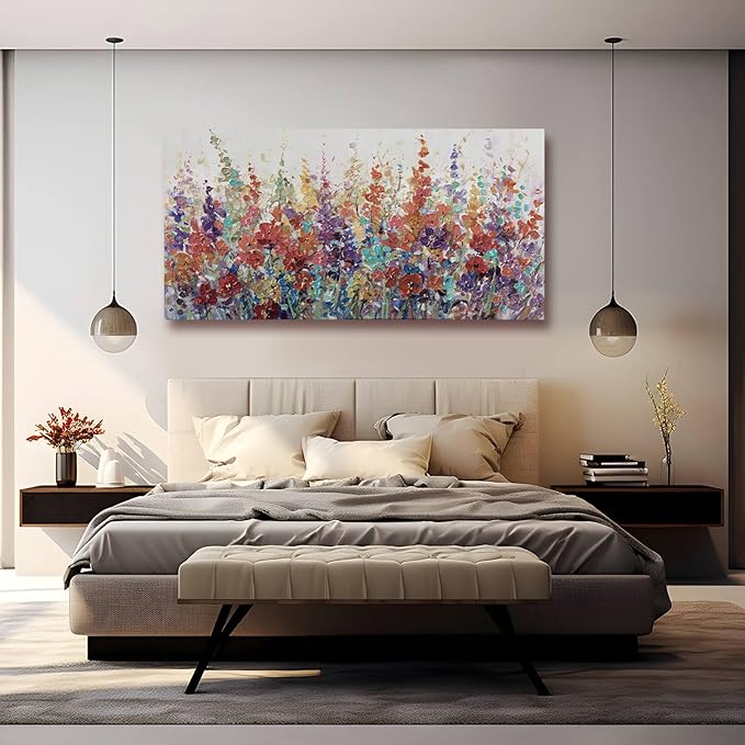 XIANSHOU Pink and Gold Wall Art Flowers Picture Textured Wall Art for Bedroom Living Room Office Girls Room Wall Decoration 29"x 58"