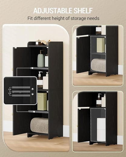 Hzuaneri Bathroom Storage Cabinet, Small Corner Floor Cabinet with 2 Doors and Adjustable Shelf, Narrow Toilet Paper Cabinets, Bathroom Organizer for Small Spaces, 7.9"D x 7.9"W x 29.5"H Rattan Black