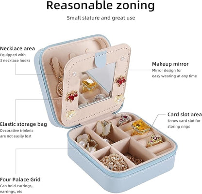KElofoN Travel jewelry case Travel jewelry box Travel Jewelry Organizer Small Jewelry Organizer Box Gift for Girls Women with Mirror(Sky blue)