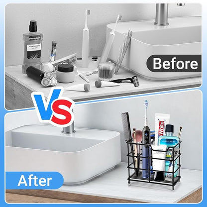 Toothbrush Holders for Bathrooms, Stainless Steel Toothbrush Holder for Kids and Adults, Electric Toothbrush and Toothpaste Holder, Rustproof Bathroom Accessories Organizer