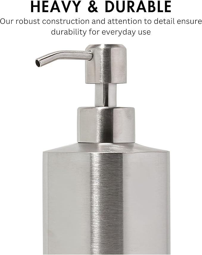 Silver Soap Dispenser for Kitchen & Bathroom – 15 oz Refillable Pump Bottle for Dish Soap, Hand Soap, Shampoo, Conditioner – Modern Countertop Dispenser with Non-Slip Protective Pads