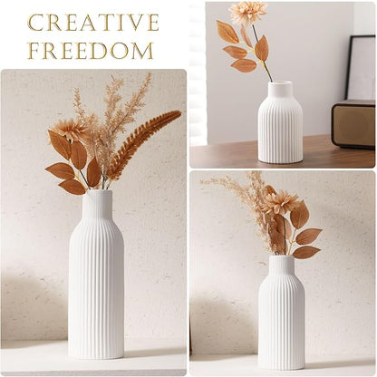 Ceramic Vase Set of 3 - Handcrafted Ceramic Vases for Home Decor & Shelf - Modern Farmhouse Decor for Kitchen, Office, Bedroom & Living Room Decorative Objects for Mantel, Table Centerpieces