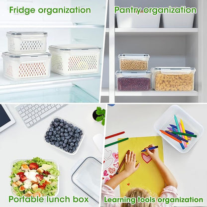 TBMax Fruit Storage Containers for Fridge Organizers and Storage, 10 Pieces Large Produce Saver with Airtight Lid & Colander for Berry Lettuce Salad Vegetable Storage, Refrigerator Organizers
