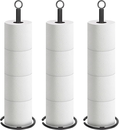 NearMoon Bath Toilet Paper Holder Stand, Freestanding Tissue Paper Storage with Reserve, Space Toilet 4 Rolls Holder for Bathroom/Kitchen Countertop-All Metal (3 Pack, Matte Black)