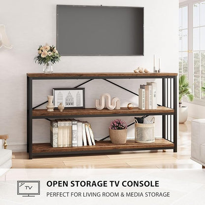 LVB Rustic 3 Tier Entryway Table, Industrial Long Wood Sofa Table Behind Couch,Farmhouse Narrow Console Table with Storage Shelf, Modern Hallway Entry Table for Foyer Living Room, Rustic Brown, 63