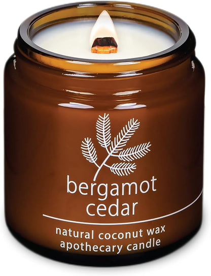 Hemlock Park Crackling Wood Wick Candle Handcrafted with Natural Coconut Wax (Small 4 oz, Bergamot Cedar)
