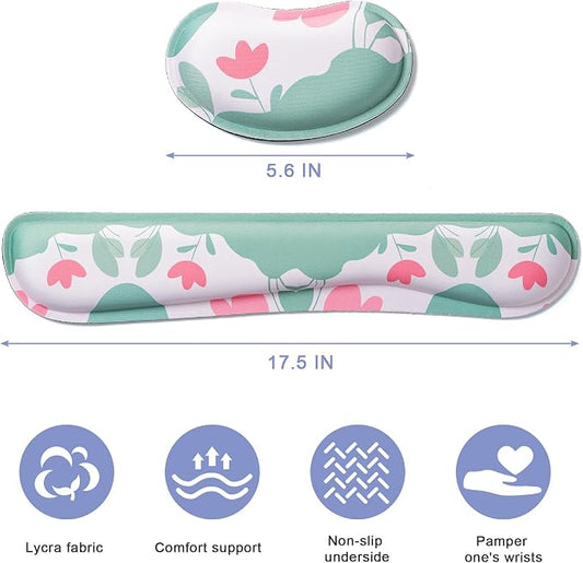 Hoewina Keyboard Wrist Rest,Ergonomic Wrist Rest,Superfine Fabric and Gel Memory Foam Wrist Pad for Computer Keyboard for Easy Typing & Pain Relief, Suitable for Office, Family, Outdoor, Flowers Style