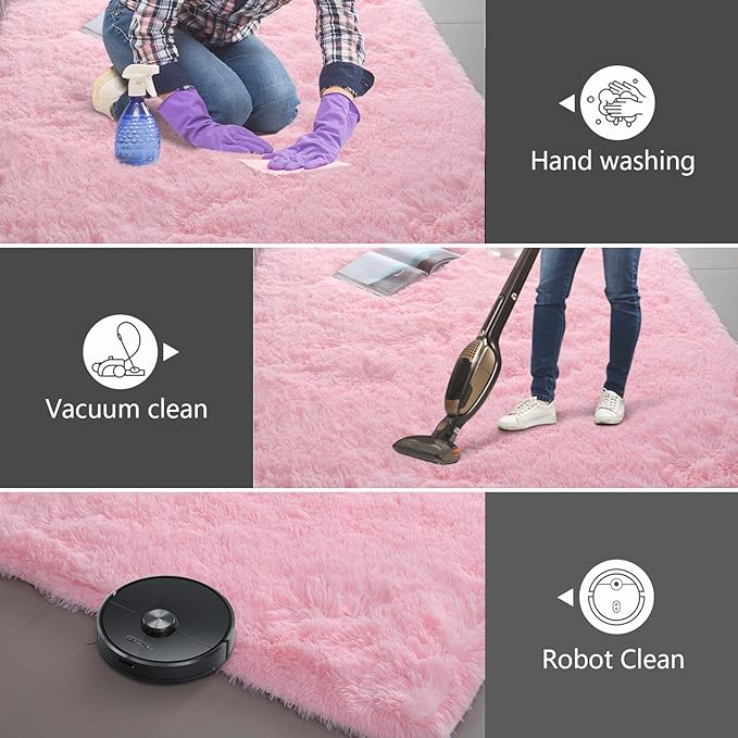 Shag Area Rugs for Bedroom Living Room,Ultra Soft Fluffy Area Rugs for Dorm,Indoor Carpet Plush Rugs for Living Room Home Decor (Pink, 9X12 Feet)