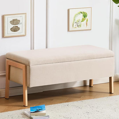 Furniliving Storage Bench for Bedroom, Modern End of Bed Storage Ottoman Bench, Upholstered Linen Ottoman Benches, Folding Bedroom Ottoman for Living Room, Entryway, Beige