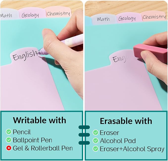 Sooez 8 Tabs Long-Lasting Plastic Write & Erase Large Tabs Dividers for 3 Ring Binder, Aesthetic Cute Pastels Binder Dividers for Student, Teacher, Office, Home Organizers, 3 Sets, Muted